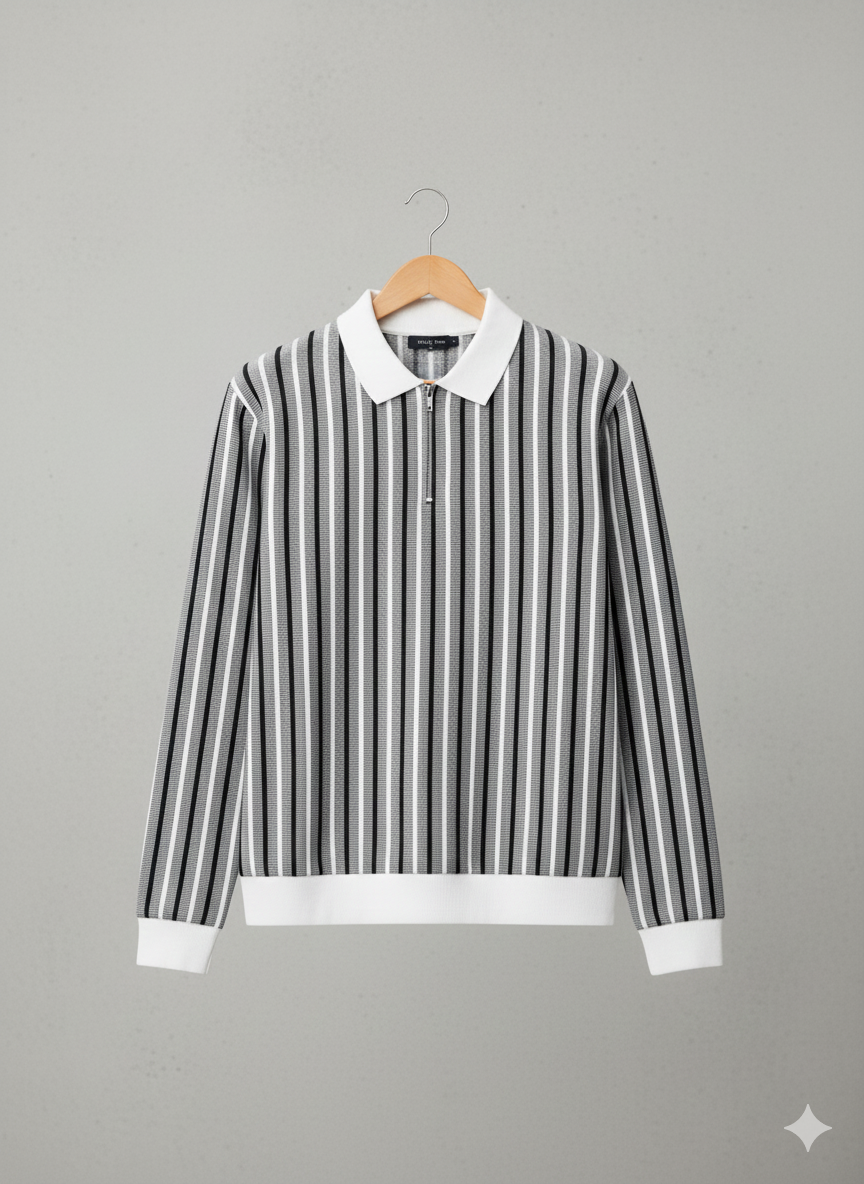 Men's (or Unisex) Striped Quarter-Zip Knit Sweater