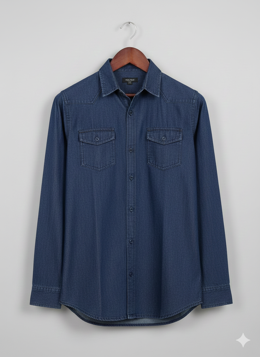Classic Fit Long-Sleeve Denim Western Shirt