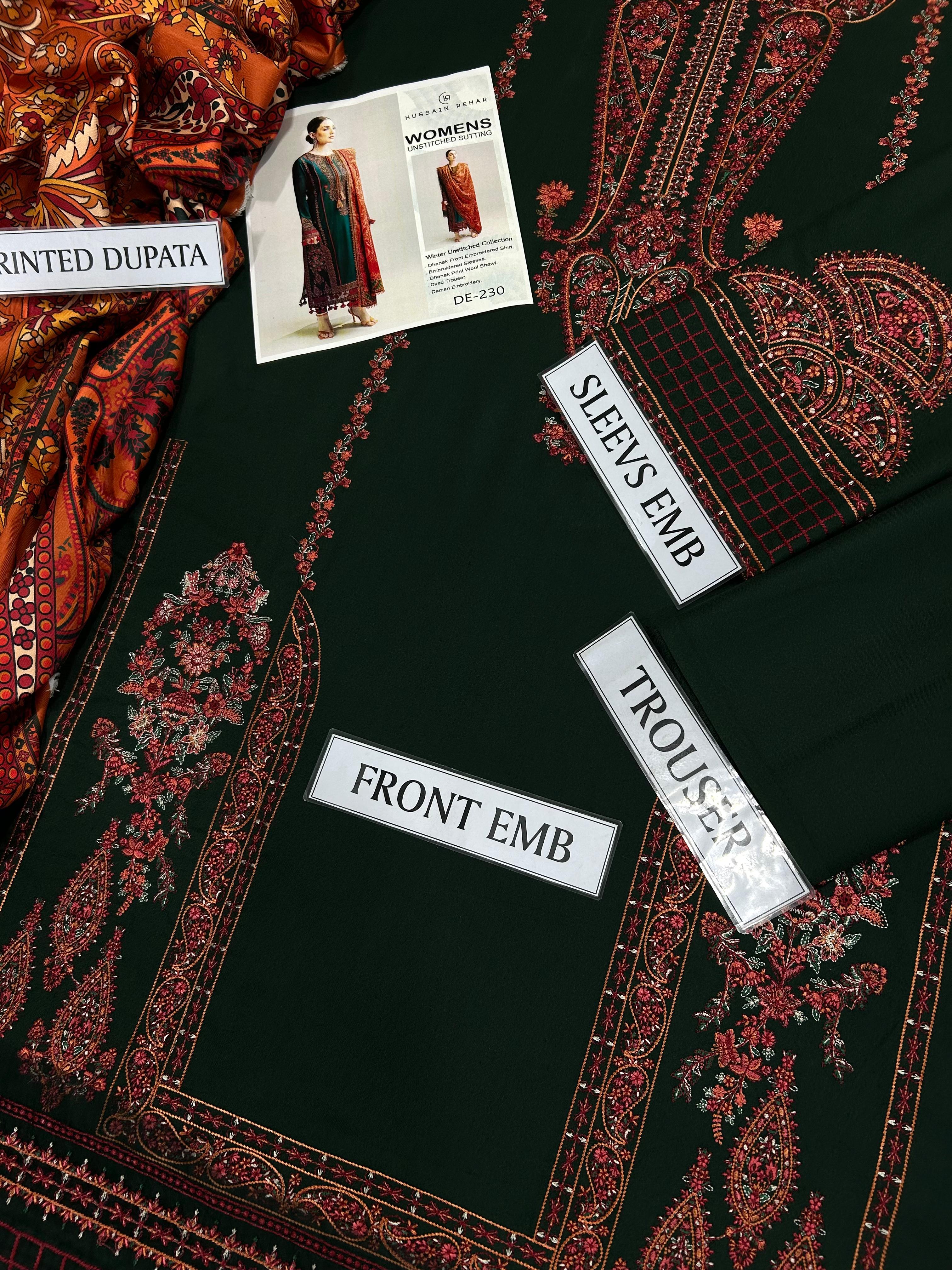 Hussain Rehar Premium Embroidered Khaddar/Marina Winter Suit (DF-230)