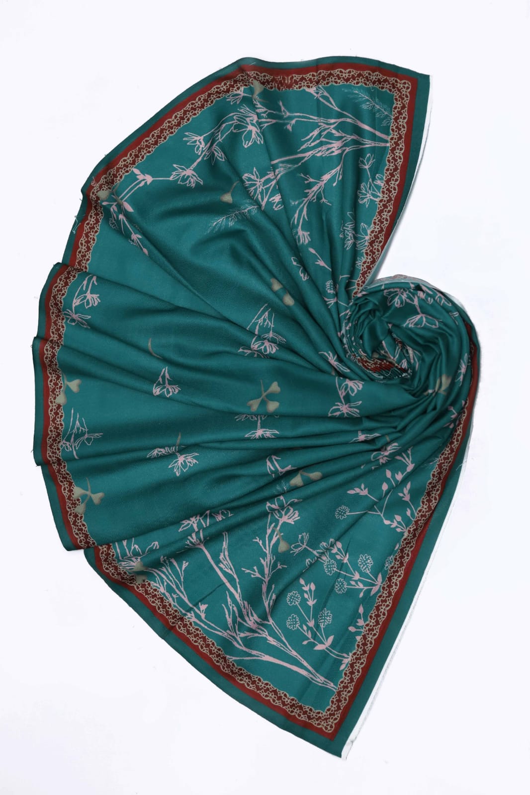 Luxury Emerald Green Ensemble with Dusty Rose Floral Embroidery