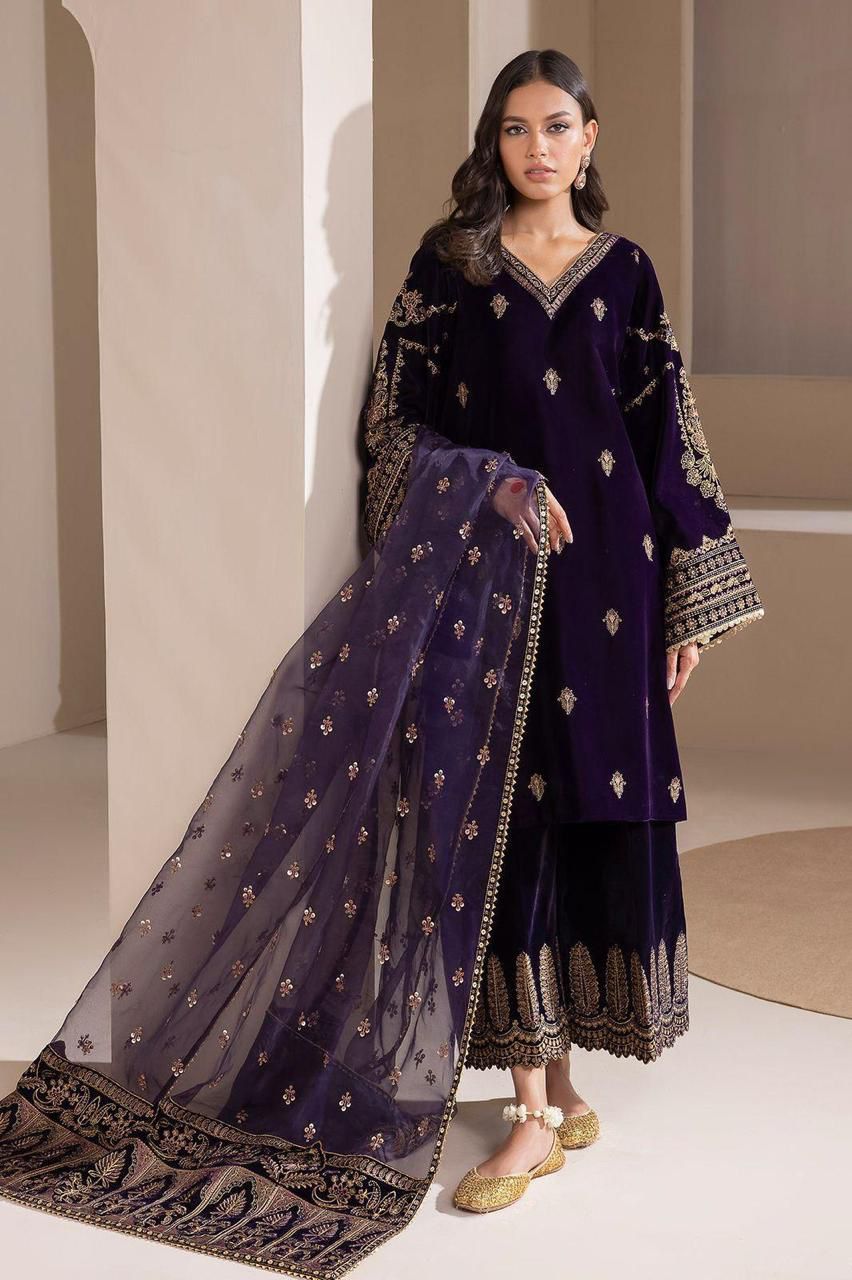 Baroque Embroidered Velvet 3-Piece Suit