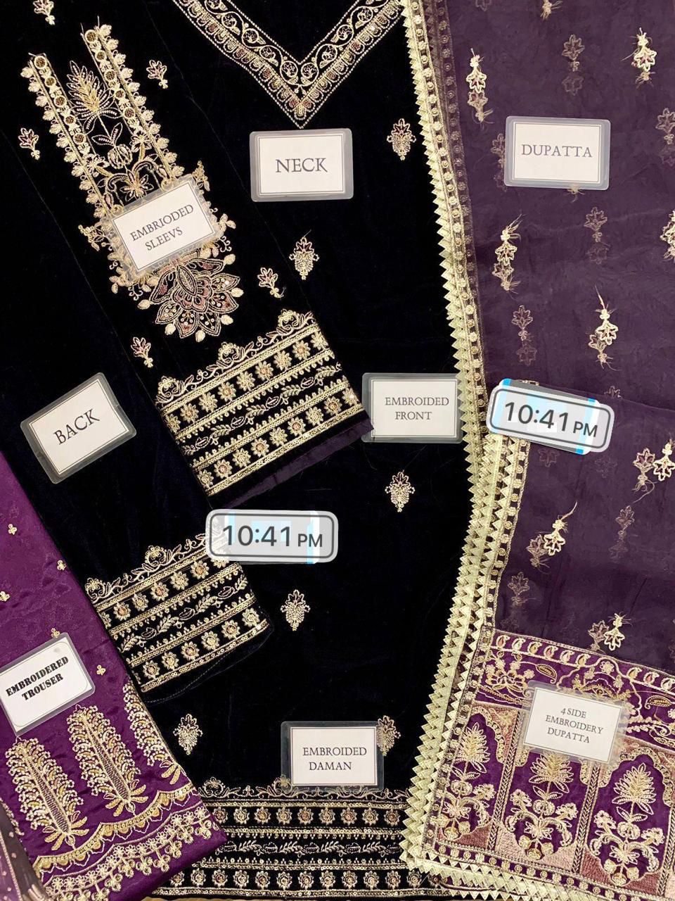 Baroque Embroidered Velvet 3-Piece Suit