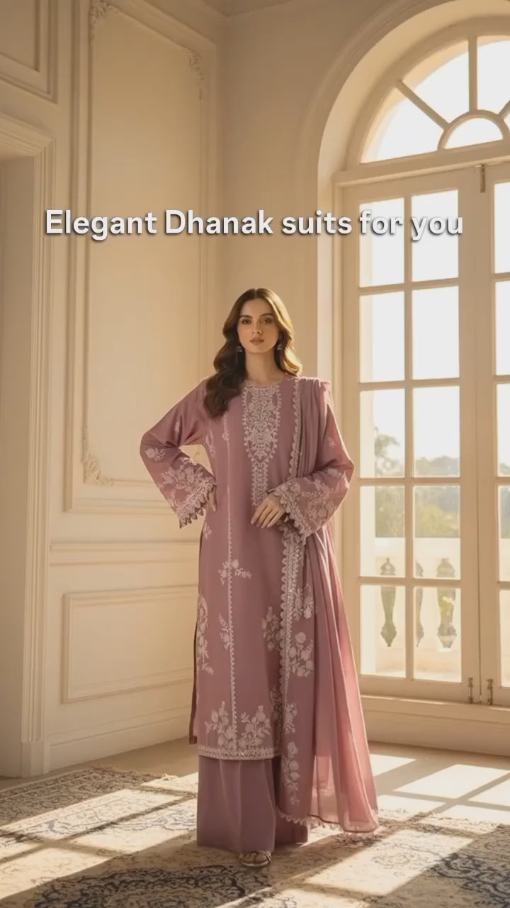 Elegant Lilac (Mauve) Ensemble with White Embroidery and Lace