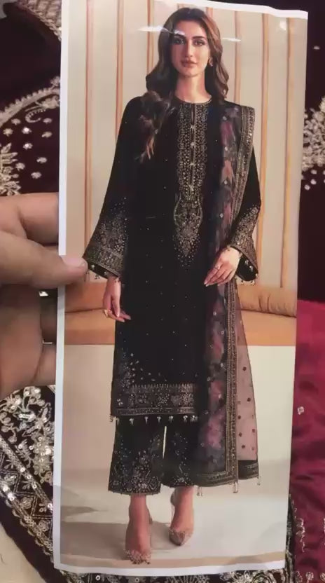 JAZMINE -  Premium Embroidered Velvet 3-Piece Suit.